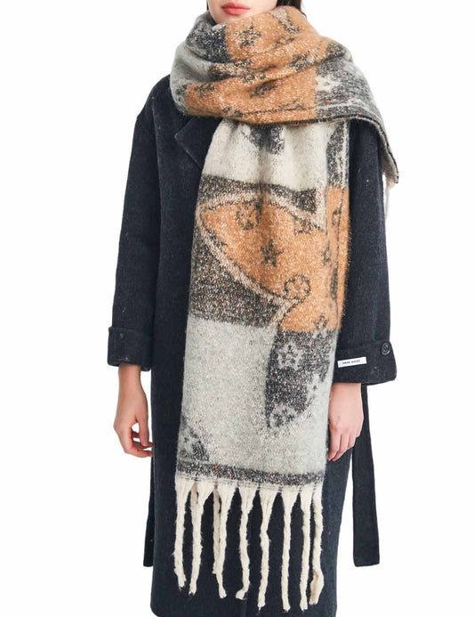 Winter Flower Tassel Thick Warm Scarf