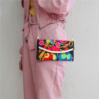 Ethnic Embroidery Bag Ladies Embroidery Coin Purse Hand Shoulder Dual-Purpose Leisure Bag