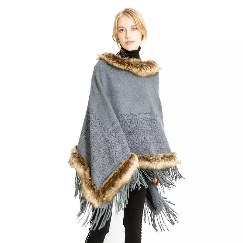 Women Artificial Fur Warm Pullover Cloak Shawl