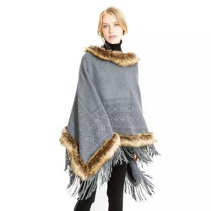 Women Artificial Fur Warm Pullover Cloak Shawl