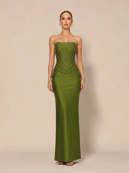 Antonella Chic Contour Strapless Beaded Bandage Maxi Top and Skirt Set