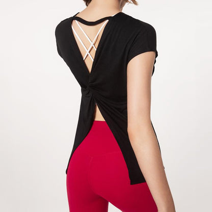 Split Beautiful Back Yoga Clothes Women'S Loose Quick-Drying Running Short-Sleeved Blouse Women'S Fitness Blouse