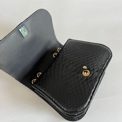Chanel black braided chic flap bag in python