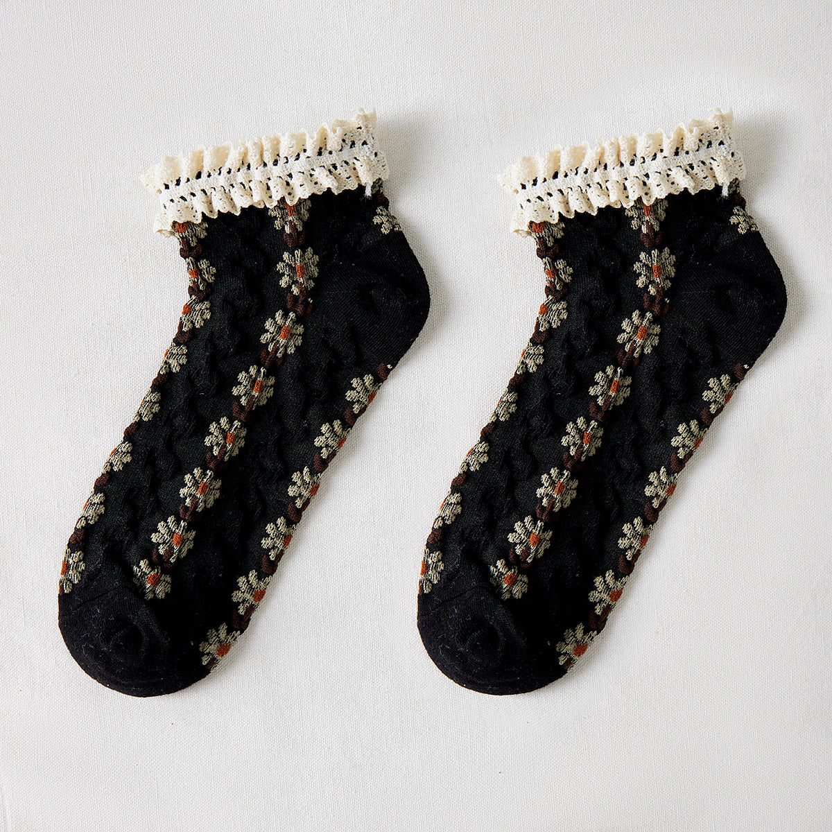 Rufia - Summer Floral Pattern Lace Trim Low-Cut Socks