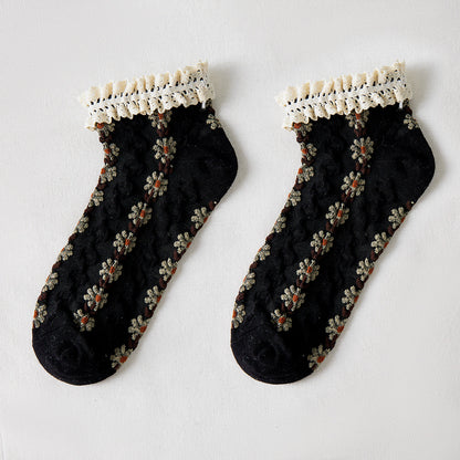 Rufia - Summer Floral Pattern Lace Trim Low-Cut Socks