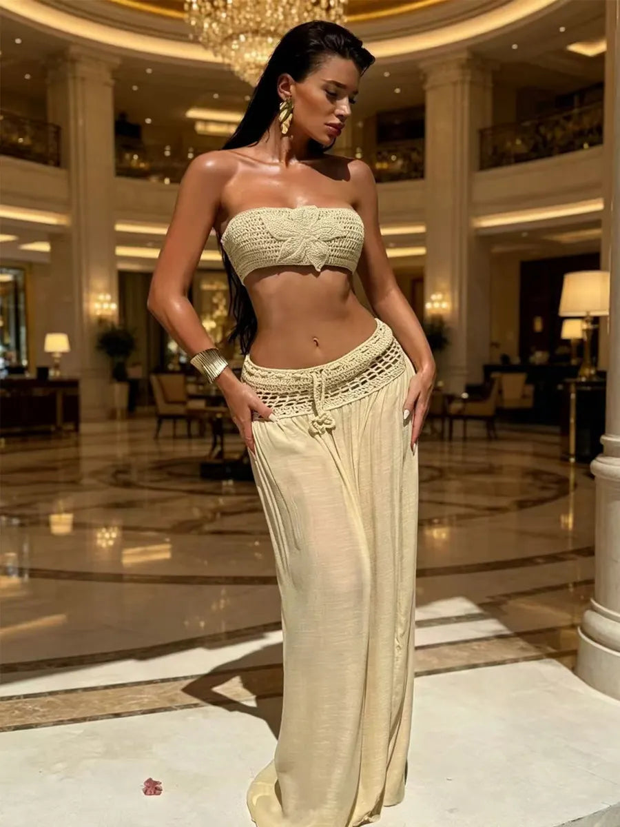 Rafaela Knitted Cut-out Tube Top and Skirt Two-Piece Set