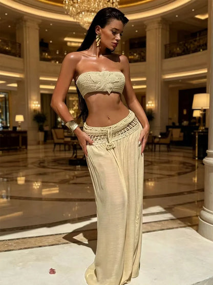 Rafaela Knitted Cut-out Tube Top and Skirt Two-Piece Set