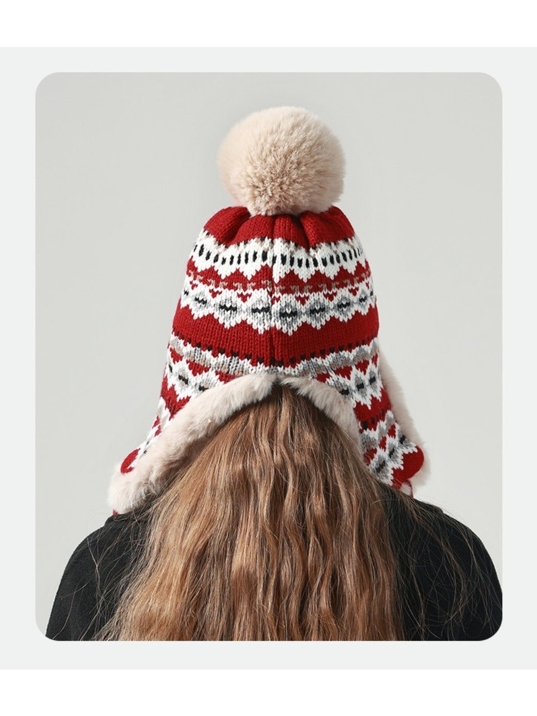 Haila - Jacquard Patterned Fleece-Lined Knitted Beanie with Earflaps
