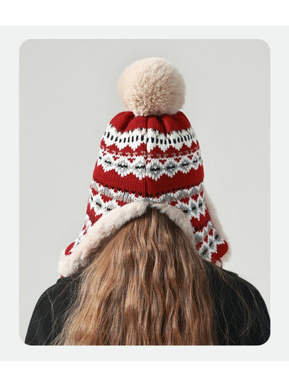 Haila - Jacquard Patterned Fleece-Lined Knitted Beanie with Earflaps