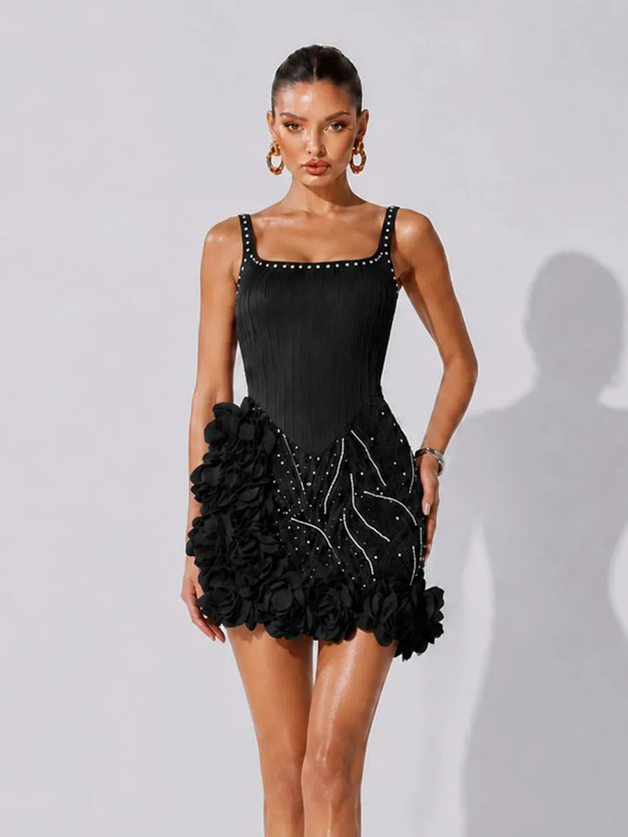 Valentina 3D Floral Rhinestone Bodycon Mini Dress