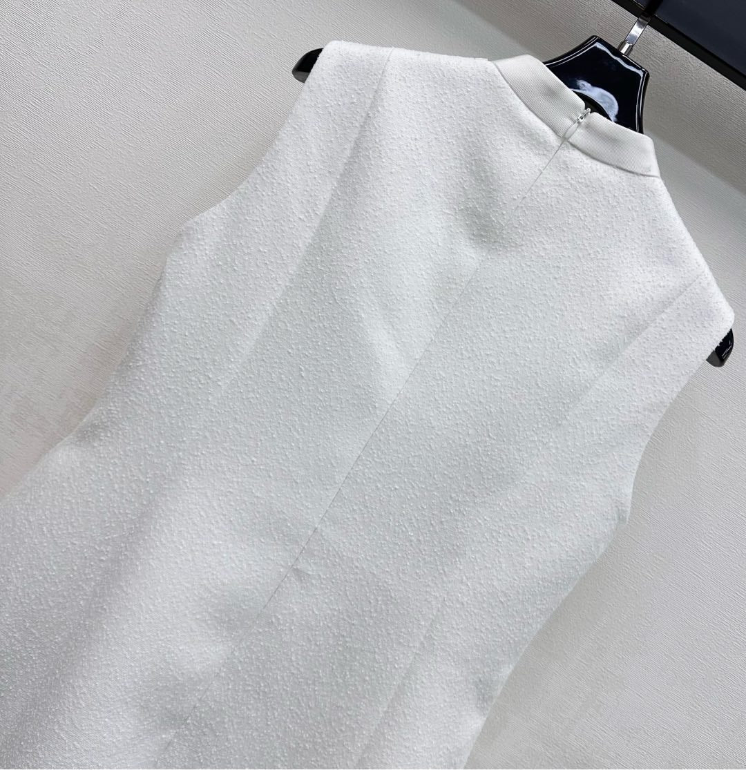 CD Logo-embellished Coarse Vest Dress White Polyester 350334