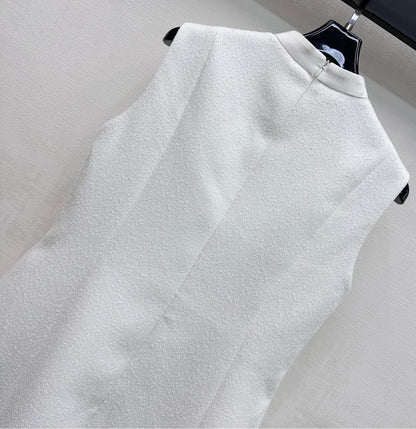 CD Logo-embellished Coarse Vest Dress White Polyester 350334