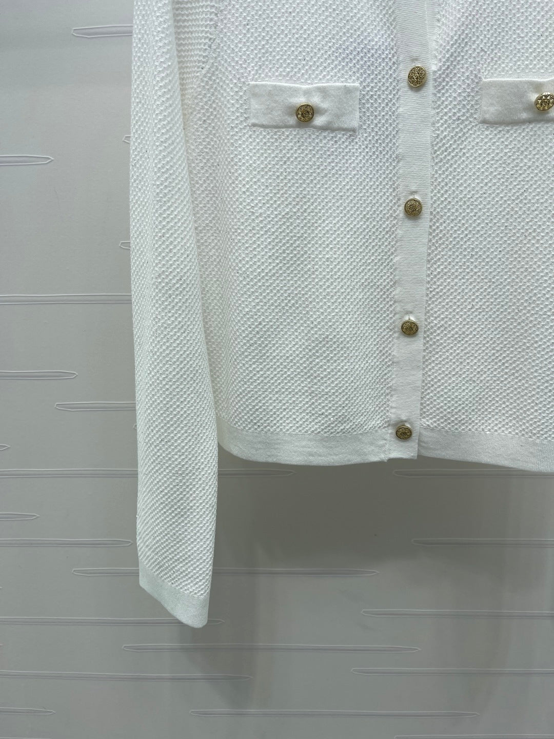 Chanel 2026 Sequined Crew Neck Knit Cardigan Silk Wool