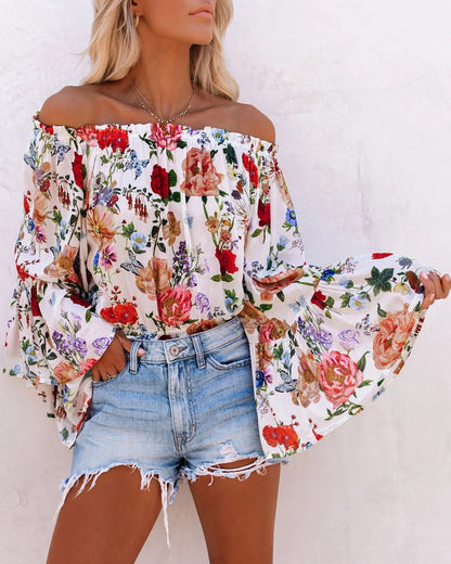 Printed One-Shoulder Flared Sleeves And High-Rise Versatile Top