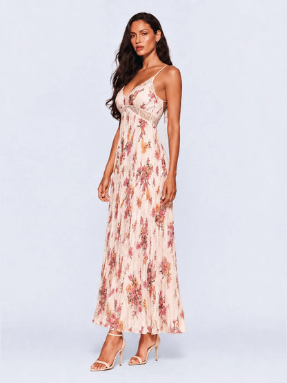 Jolie Lace Splicing Printed Maxi Dress