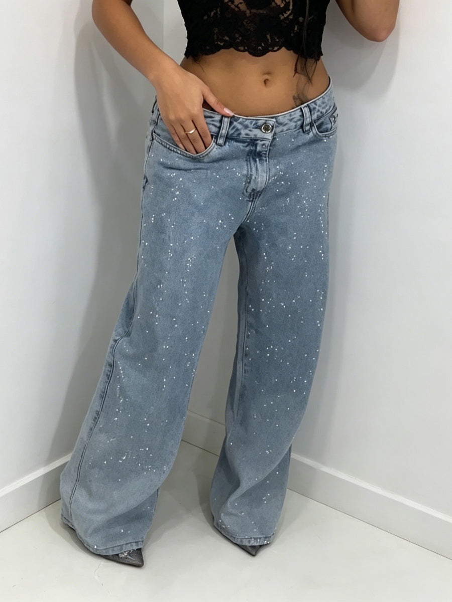Kylie Sparkle-Wash High-Waisted Wide-Leg Jeans
