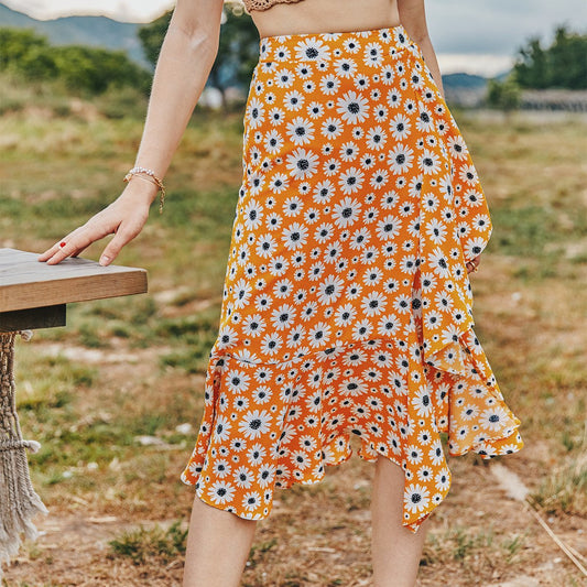 Summer Small Daisy Slim A-Line Skirt Printed Trend Skirt
