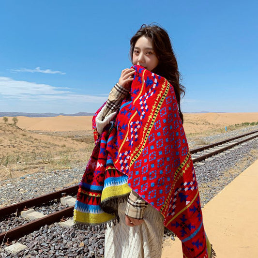 Nepal Tibet Ethnic Wind Cloak, Female Hooded Cloak Coat Scarf