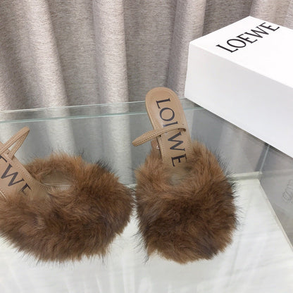 Loewe 25SS Fur-lined Mule 100 Brown in Fox Fur 597442