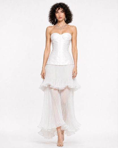 Piper Satin Pleated-Panel Strapless Maxi Dress