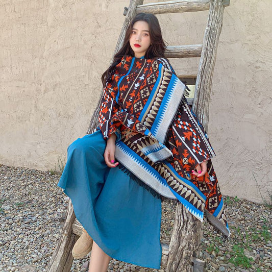 Nepal Tibet Ethnic Wind Cloak, Female Hooded Cloak Coat Scarf