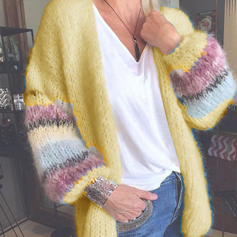 Striped Mohair Sweater Women'S Autumn And Winter Knit Cardigan