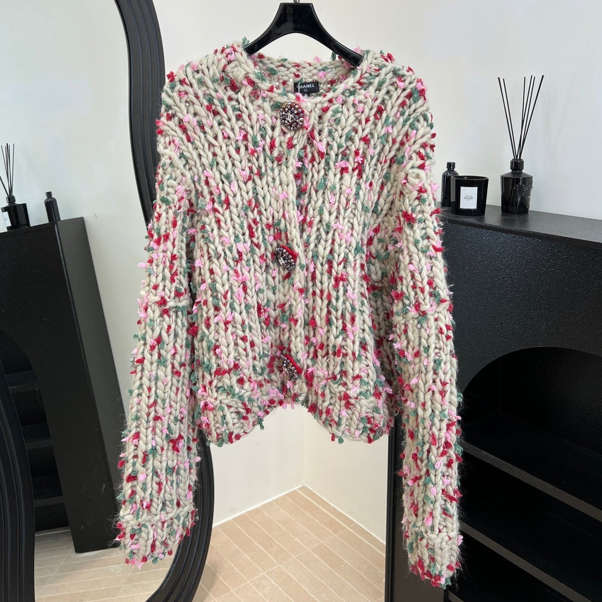 Chanel Hand-crocheted Colorful Pom-pom Coat Cashmere