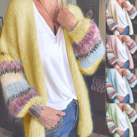 Striped Mohair Sweater Women'S Autumn And Winter Knit Cardigan