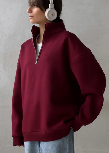 Oversized Cotton Blend Sweatshirt With High Collar
