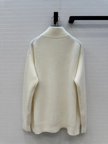 HM 25S Zipped Jacket H Leather Pockets in White Cashmere