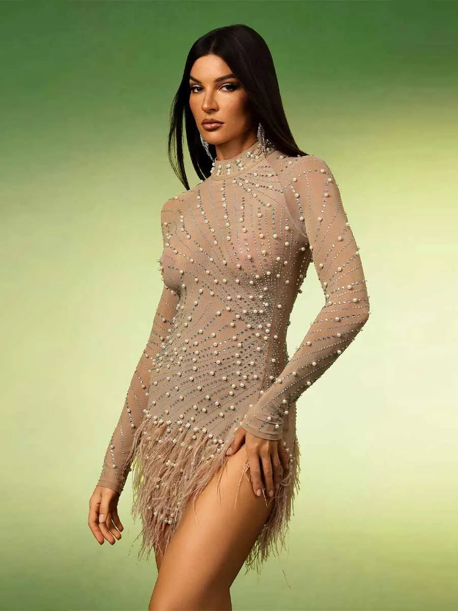 Daisy Tassels Pearl Diamond Mini Dress