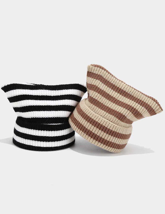 Winter Beanie Striped Color Contrast Warm Knit Hat