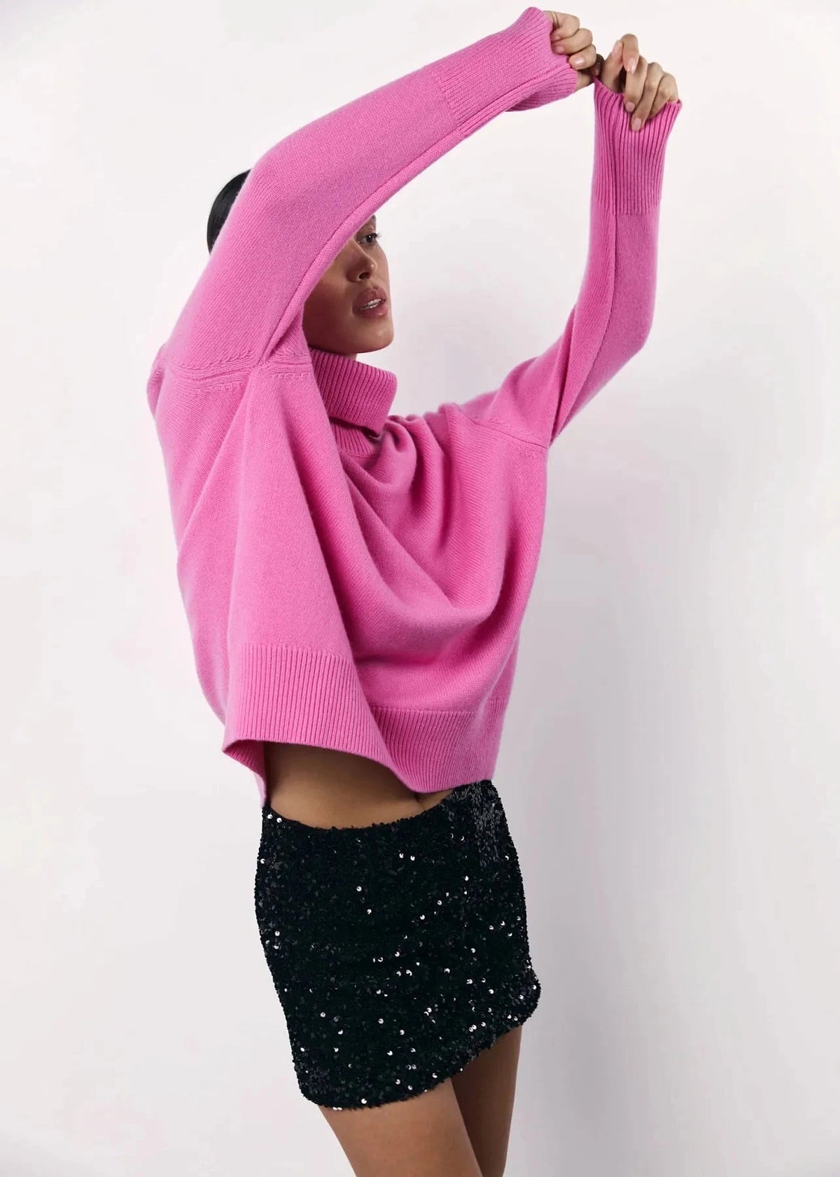 Oversized Turtleneck Sweater In Soft Pink Knit