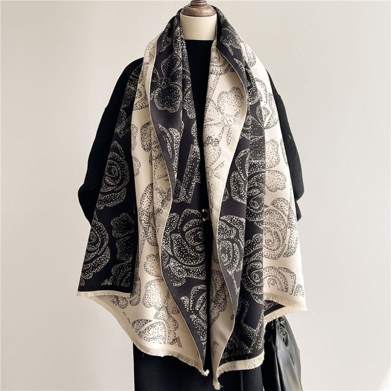 Jacquard Fringed Cashmere-Like Scarf