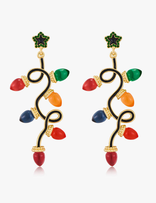Colorful Light Bulb Rhinestone Christmas Dangle Earrings