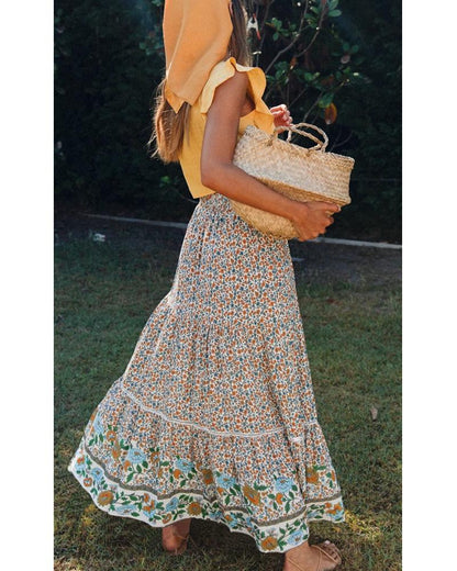 New Hollow Lace Stitching Positioning Printing Oversized Skirt