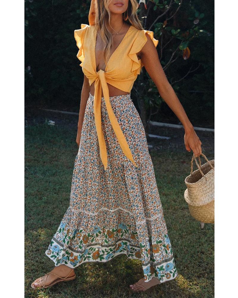 New Hollow Lace Stitching Positioning Printing Oversized Skirt