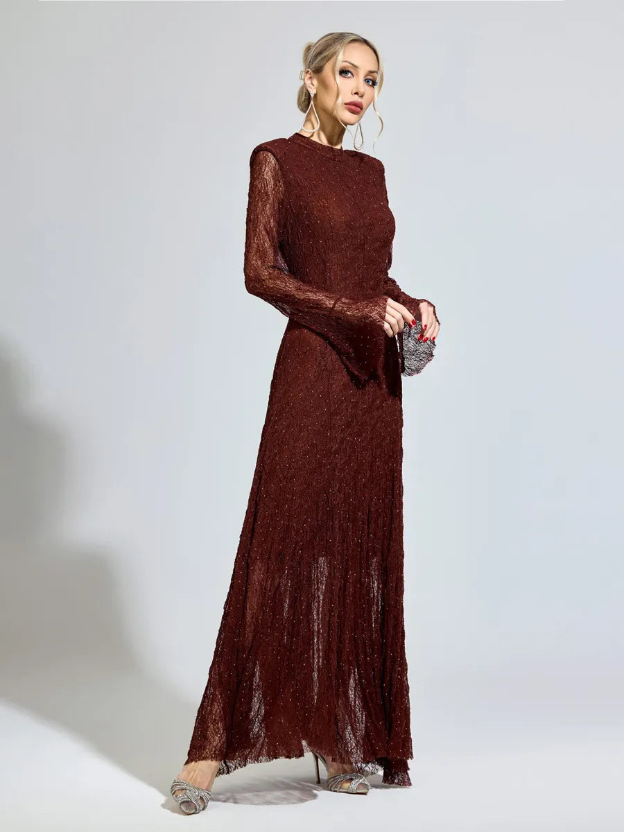 Octavia Brown Lace Long Sleeve Dress