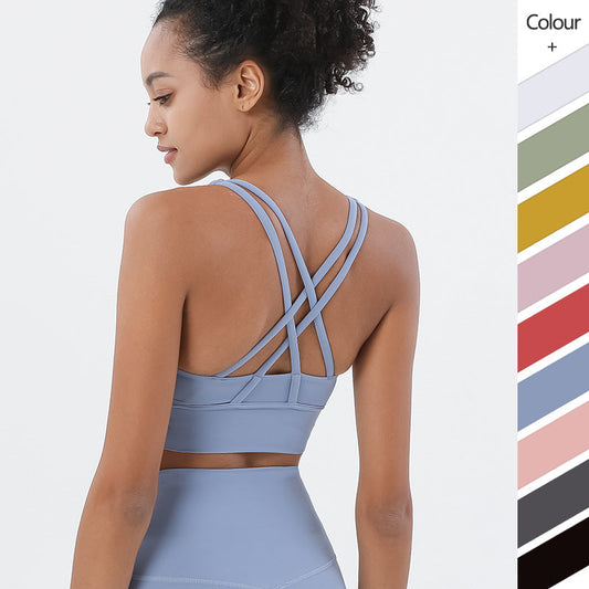 Double-Sided Brushed Cross-Back Sports Underwear Shockproof Gathering Yoga Bra Fitness Vest