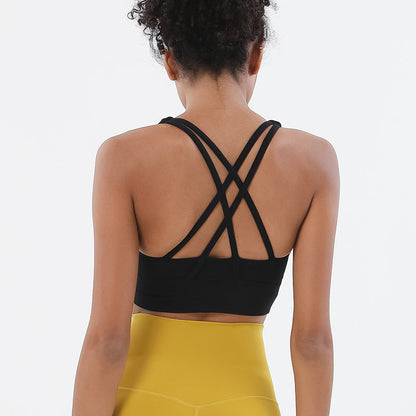 Double-Sided Brushed Cross-Back Sports Underwear Shockproof Gathering Yoga Bra Fitness Vest