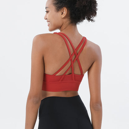 Double-Sided Brushed Cross-Back Sports Underwear Shockproof Gathering Yoga Bra Fitness Vest