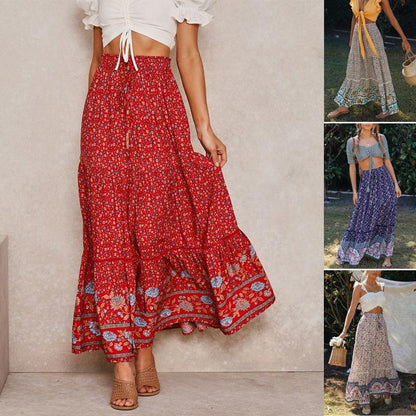 New Hollow Lace Stitching Positioning Printing Oversized Skirt
