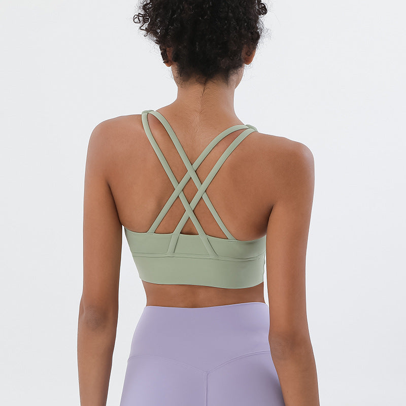 Double-Sided Brushed Cross-Back Sports Underwear Shockproof Gathering Yoga Bra Fitness Vest