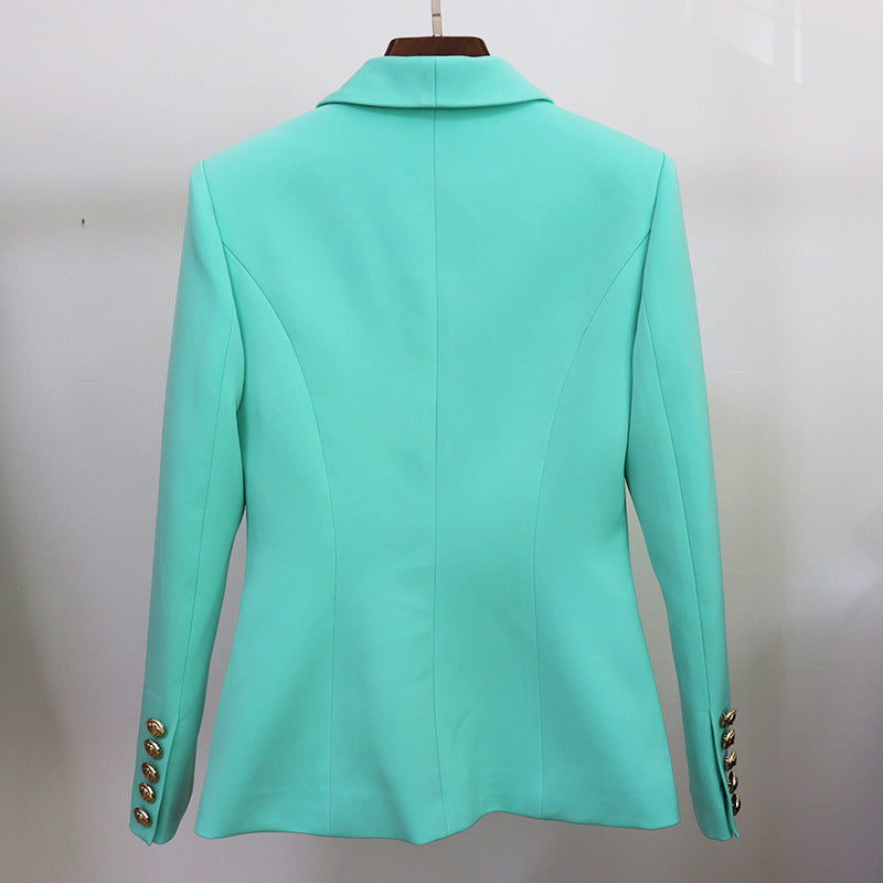 Double-Breasted Blazer With Lion Head Metal Button