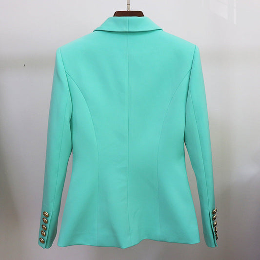 Double-Breasted Blazer With Lion Head Metal Button
