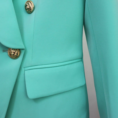 Double-Breasted Blazer With Lion Head Metal Button