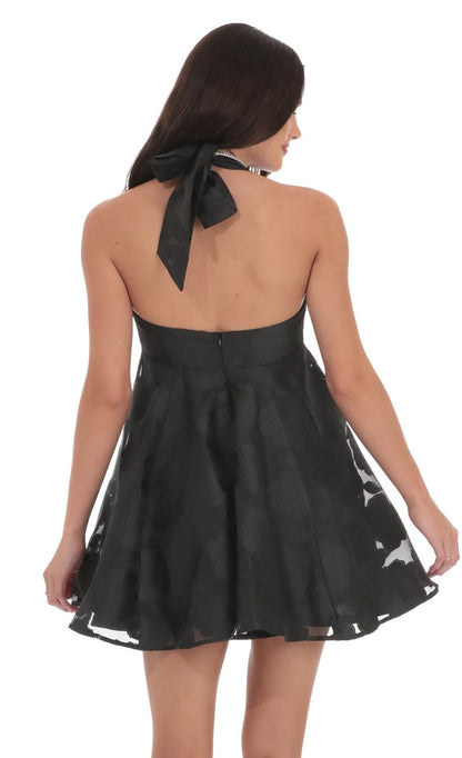 Floral Flare Babydoll Dress in Black
