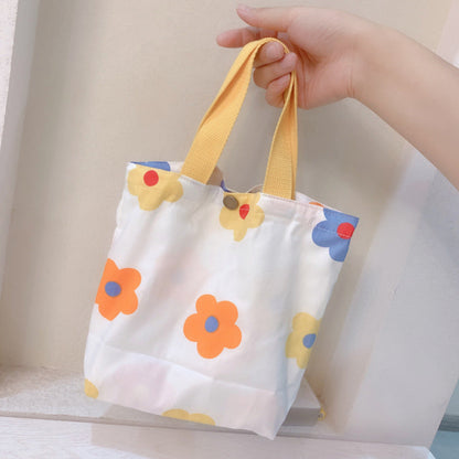 Mini Floral Canvas Tote Bag Cute Soft Cotton Handbag
