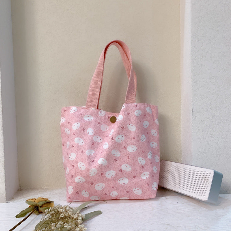 Mini Floral Canvas Tote Bag Cute Soft Cotton Handbag