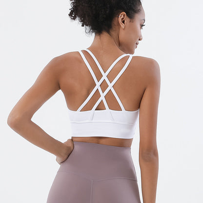 Double-Sided Brushed Cross-Back Sports Underwear Shockproof Gathering Yoga Bra Fitness Vest